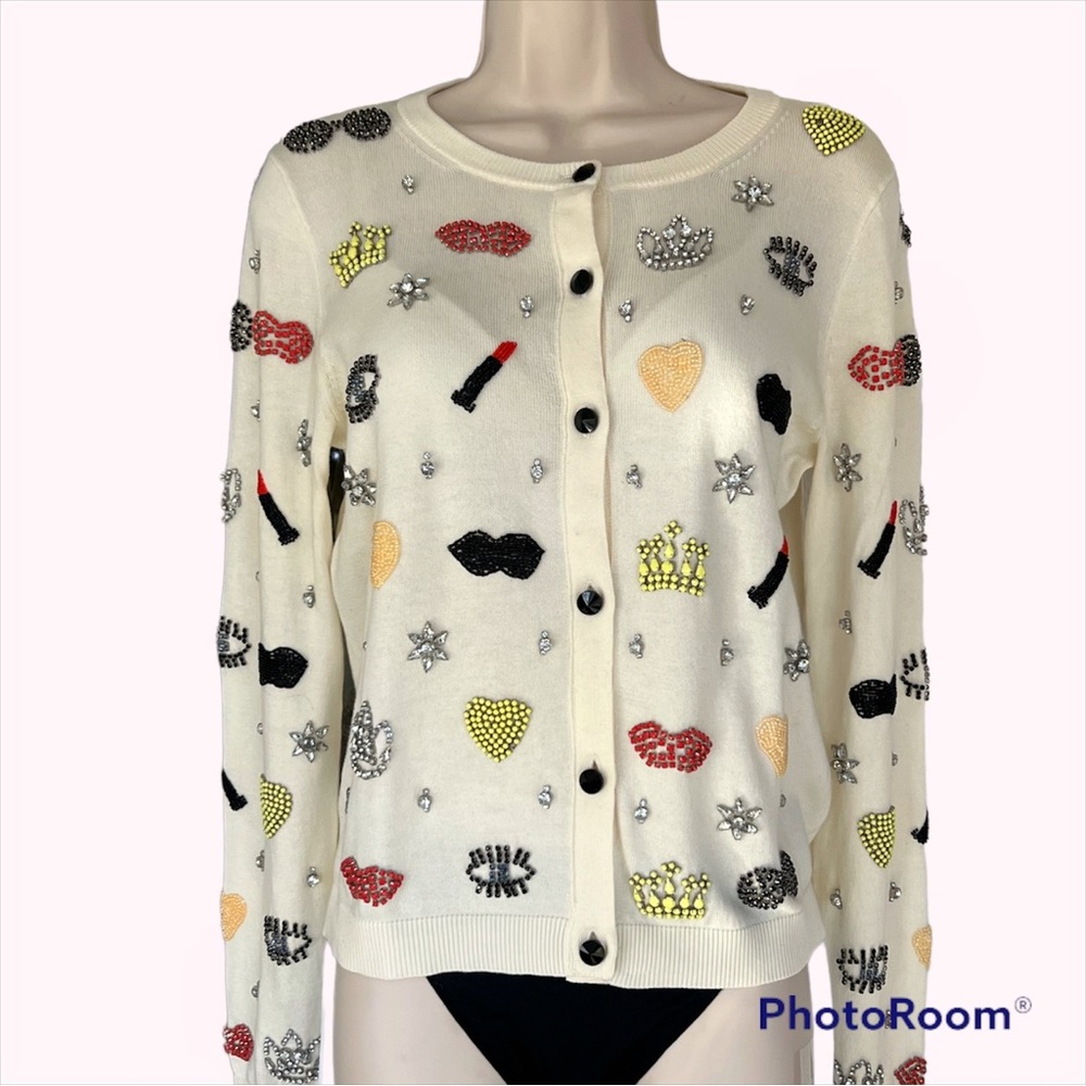 Alice + Olivia Stacey Must Have Beaded Cardigan Sweater Medium